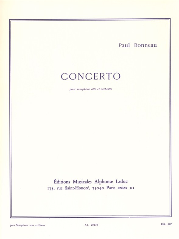 Paul Bonneau: Concerto: Alto Saxophone: Instrumental Work