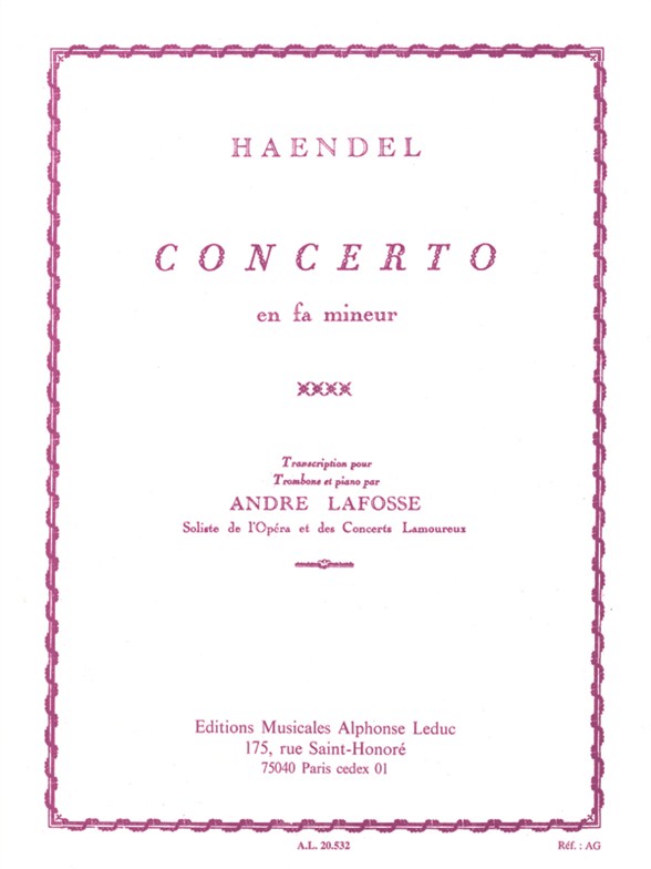 Georg Friedrich Händel: Concerto In F Minor: Trombone: Instrumental Work