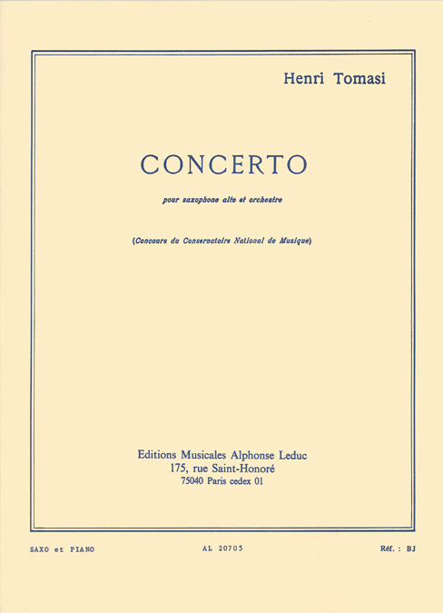 Henri Tomasi: Concerto For Alto Saxophone And Orchestra: Alto Saxophone:
