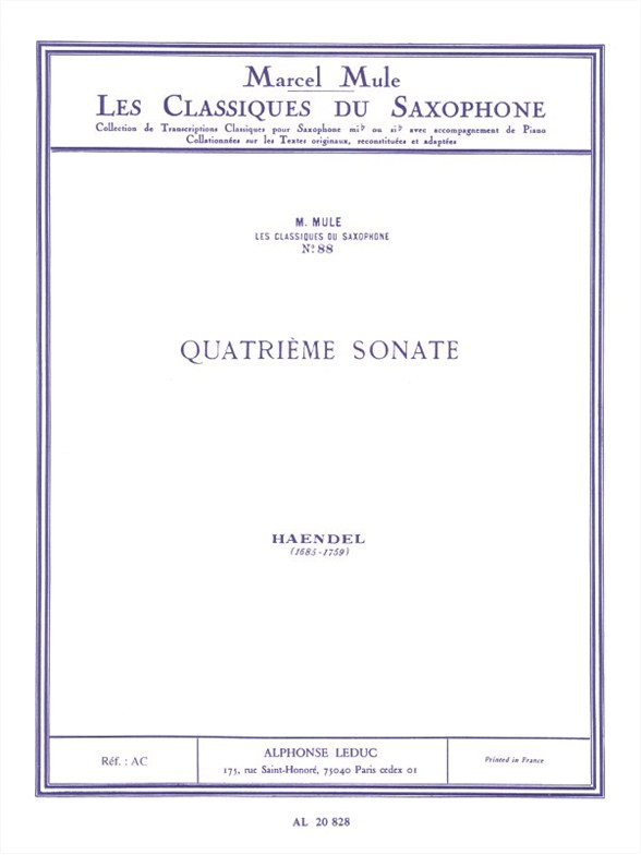 Georg Friedrich Händel: Flute Sonata No.4: Alto Saxophone: Instrumental Work