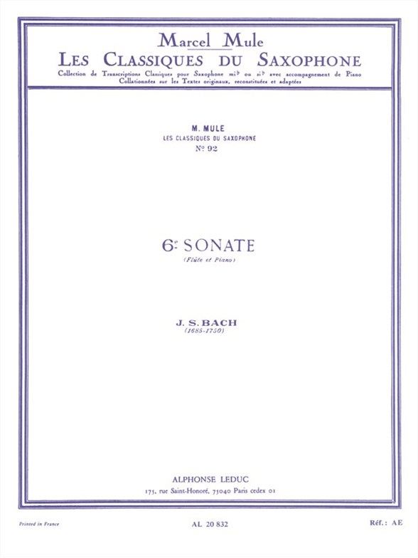 Johann Sebastian Bach: Sonata No.6 For Flute And Piano: Flute: Instrumental Work
