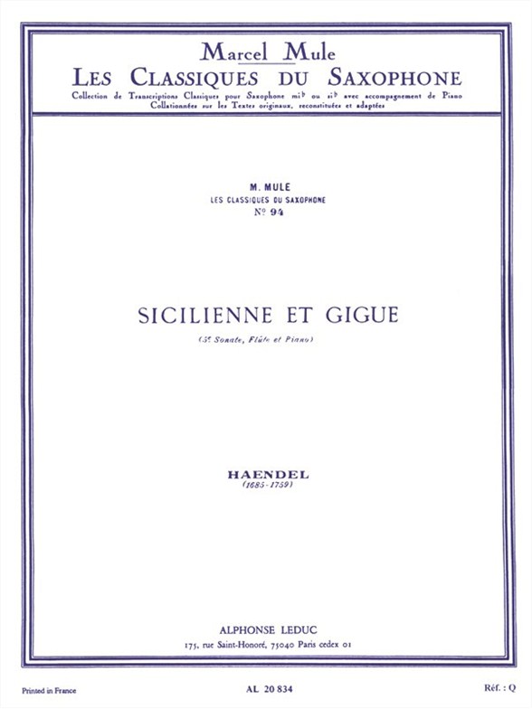 Georg Friedrich Händel: Sicilienne Et Gigue: Alto Saxophone: Instrumental Work
