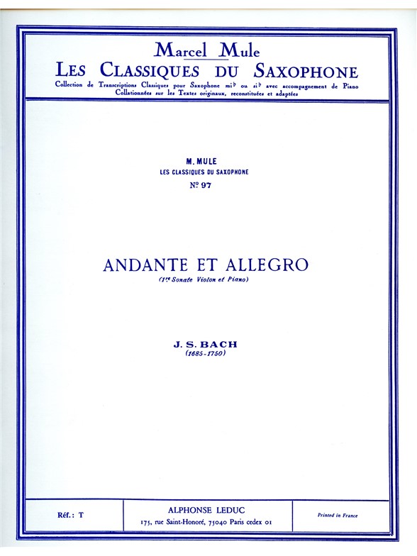 Johann Sebastian Bach: Andante Et Allegro: Alto Saxophone: Instrumental Work
