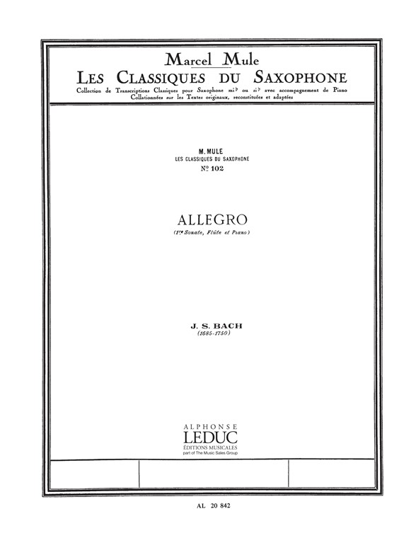 Johann Sebastian Bach: Allegro: Alto Saxophone: Score