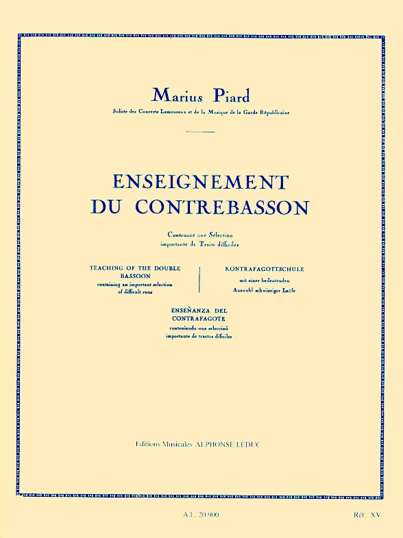 Piard Marius: Enseignement Du Contrebasson: Bassoon: Instrumental Tutor