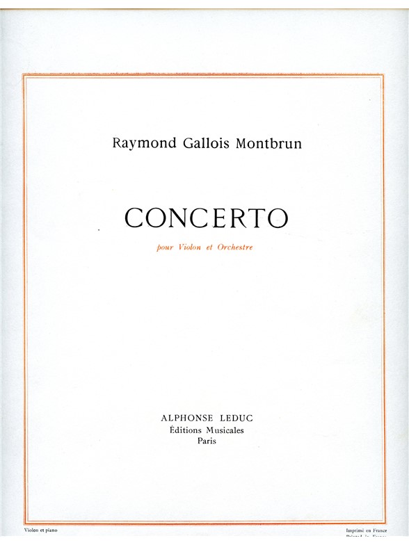 Raymond Gallois Montbrun: Concerto: Violin: Score