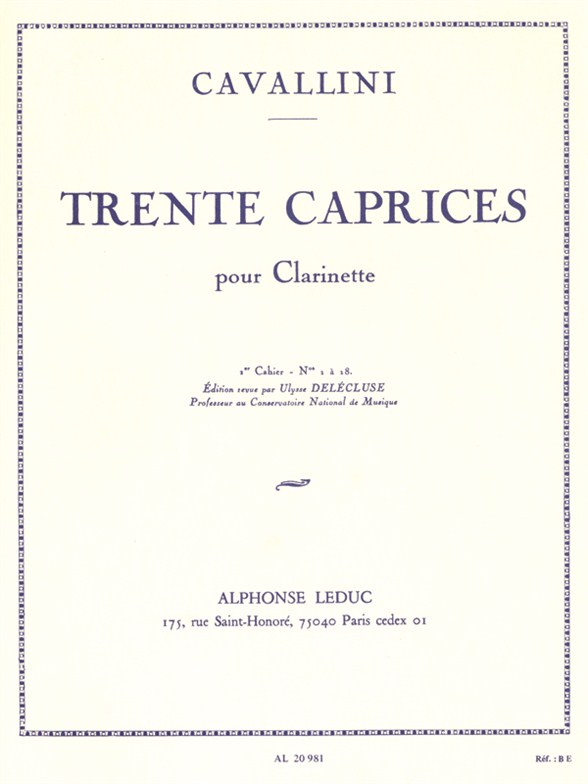 Ernesto Cavallini: 30 Caprices Vol.1: Clarinet: Study