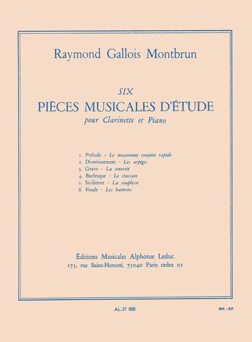 Raymond Gallois Montbrun: 6 Pieces Musicales D'Etude: Clarinet: Instrumental