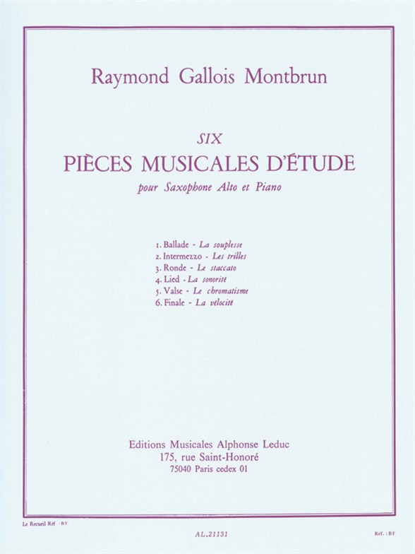 Six pices musicales d'tude: Alto Saxophone: Instrumental Work