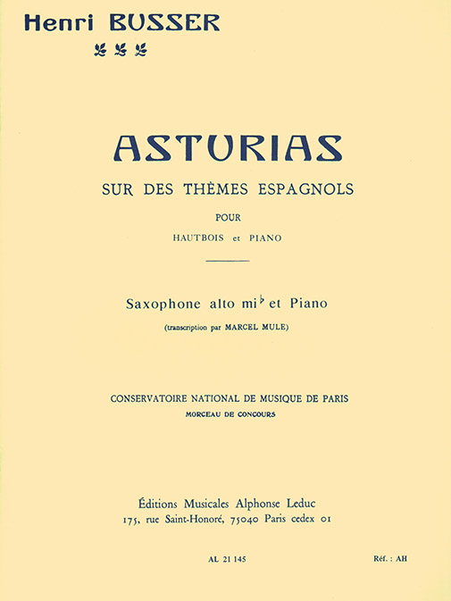 Henri Bsser: Asturias on Spanish tunes  Op. 84: Alto Saxophone: Instrumental