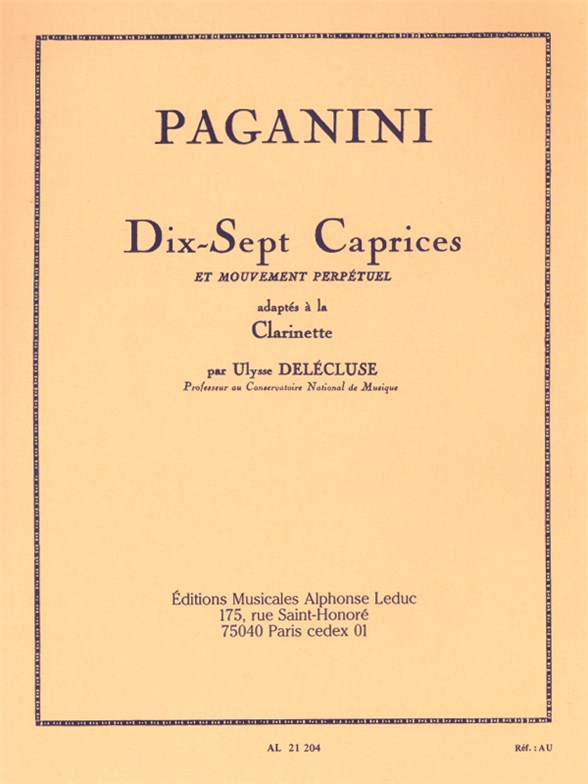 Niccol Paganini Delecluse: 17 Caprices for Clarinet: Clarinet: Study