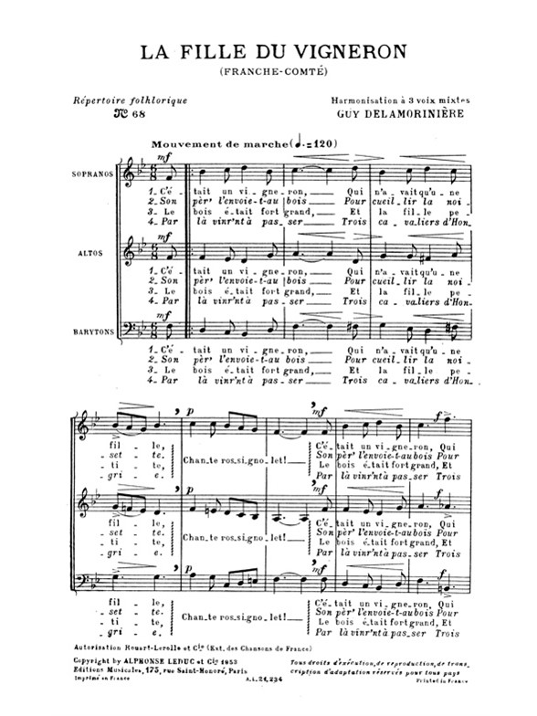 Guy Delamorinière: Repertoire Folklorique No68 La Fille Du Vigneron: SAB: Vocal