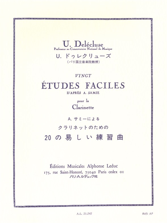 Ulysse Delcluse: 20 Etudes Faciles - D'Apres A. Samie: Clarinet: Study