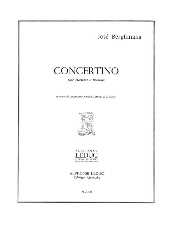 Berghmans: Concertino -Tromb.Et Orch: Trombone: Score