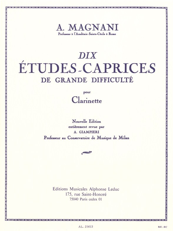 Aurelio Magnani: 10 Tantrum Studies Of Great Difficulty: Clarinet: Study