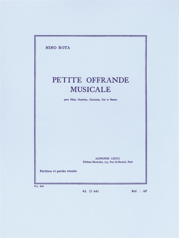 Nino Rota: Petite Offrande Musicale: Wind Ensemble: Score and Parts