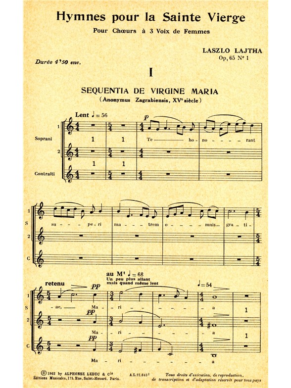 Laszlo Lajtha: Sequentia de Virgine Maria Op.65  No.1: Upper Voices: Vocal Score