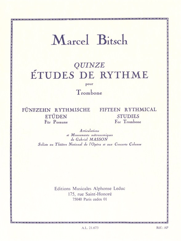 Marcel Bitsch: 15 Etudes de Rythme: Trombone: Study