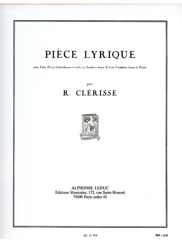 Robert Clerisse: Pice Lyrique: Bass Clef Instrument: Instrumental Work