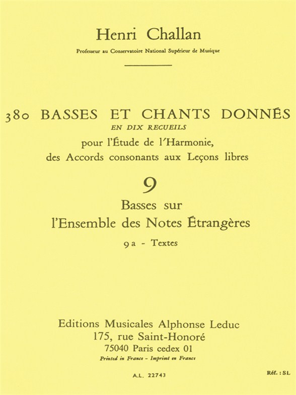 Henri Challan: 380 Basses et Chants Donns Vol. 9A