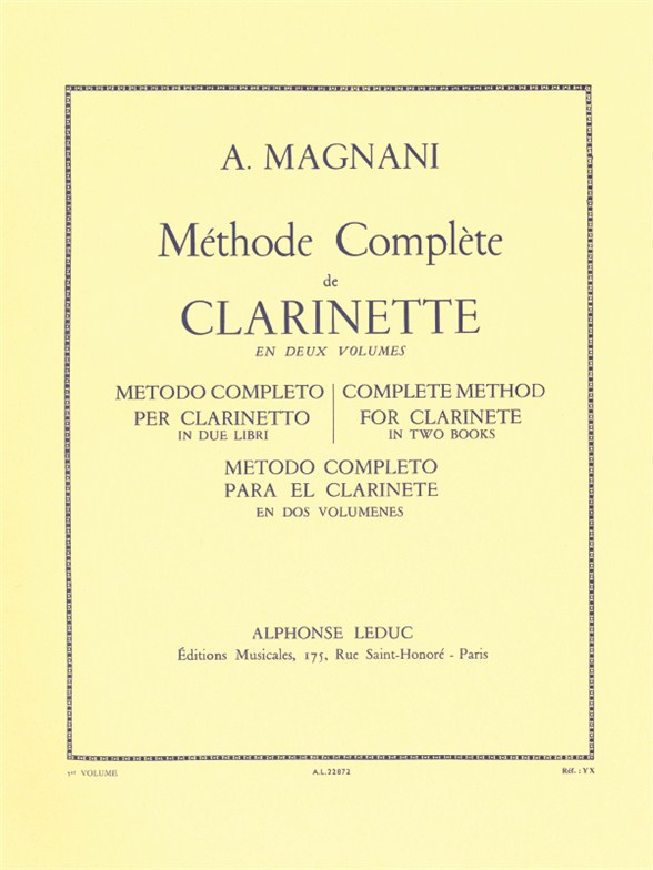 Aurelio Magnani: Mthode complte Vol.1: Clarinet: Instrumental Tutor