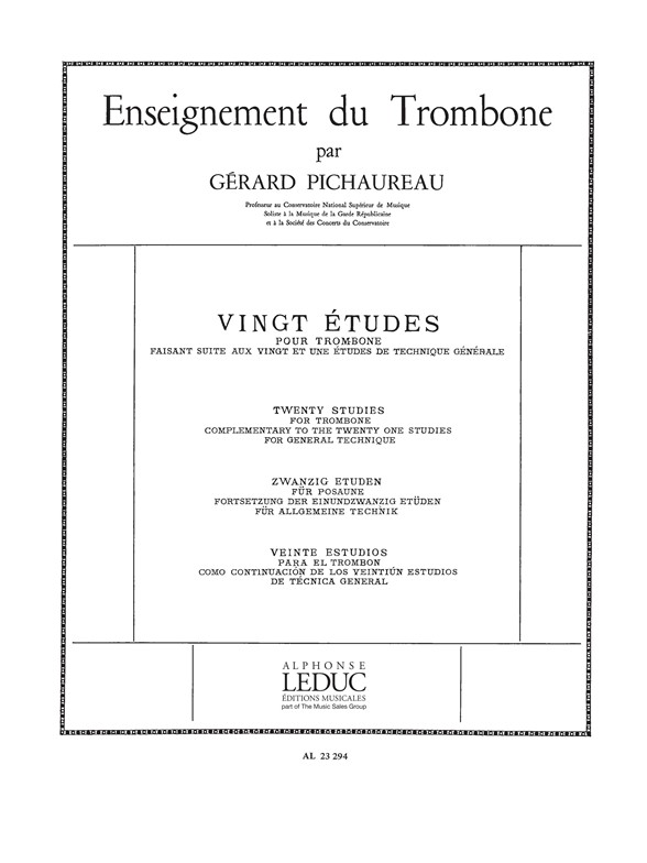 Claude Pichaureau: Claude Pichaureau: 20 Etudes: Trombone: Score