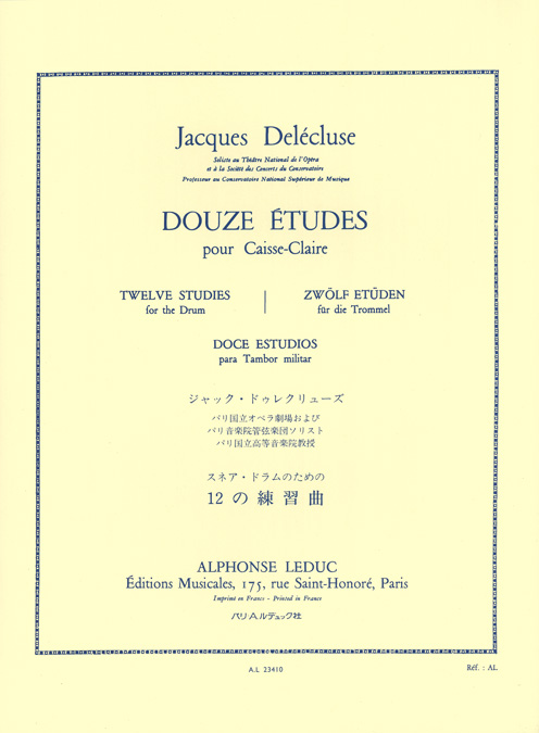 Jacques Delcluse: 12 Etudes pour Caisse-Claire: Drum Kit: Study