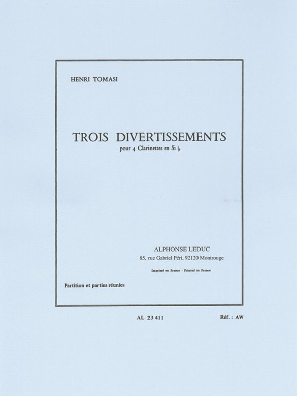 Tomasi: Three Divertissements For Four Clarinets: Clarinet Ensemble: Score and
