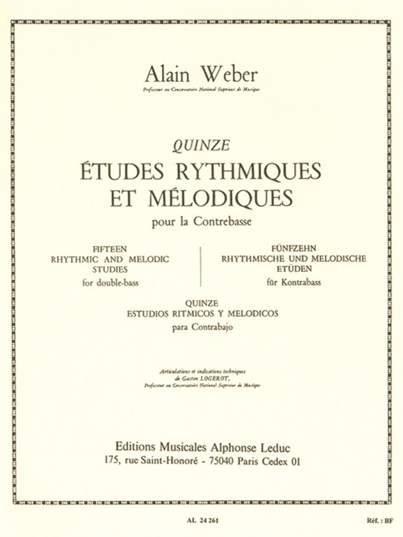 Alain Weber: 15 Rhythmic And Melodic Studies: Double Bass: Score
