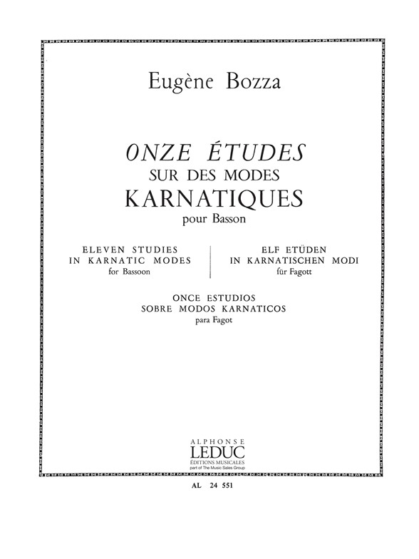 Eugne Bozza: 11 Etudes sur des Mdes karnatiques: Bassoon: Score