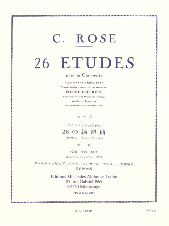 Rose: 26 Etudes Apres Kreutzer: Clarinet: Study
