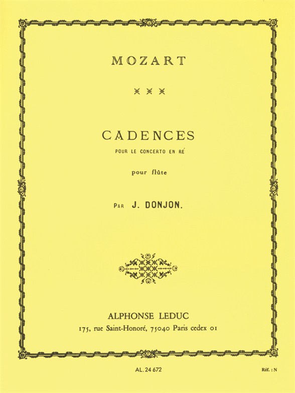 Wolfgang Amadeus Mozart: 3 Cadenzas by J.Donjon for Concerto KV314: Flute: