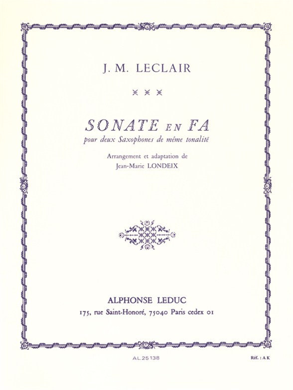 Jean-Marie Leclair: Sonata in F: Saxophone Ensemble: Instrumental Work