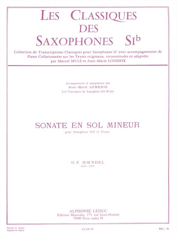 Georg Friedrich Hndel: Sonata In G Minor: Saxophone: Instrumental Work