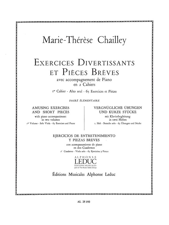 Marie-Therese Chailley: Exercices divertissants et Pieces breves Vol.1: Viola: