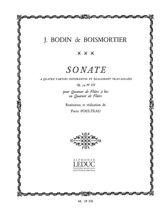 Joseph Bodin de Boismortier: Sonate Op.34  No.3 en 4 Parties...: Flute Ensemble: