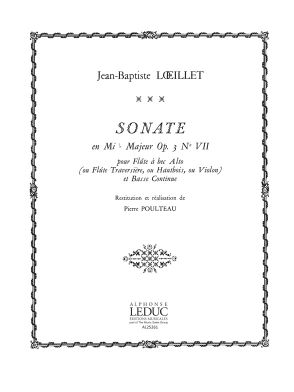 Jean-Baptiste Loeillet: Sonate Op.3  No.7 in E flat major: Treble Recorder: