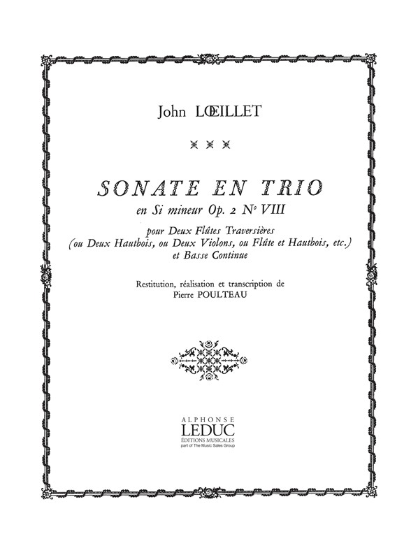 Jean-Baptiste Loeillet: Sonate en Trio Op.2  No.8 in B minor: Flute Duet: Score