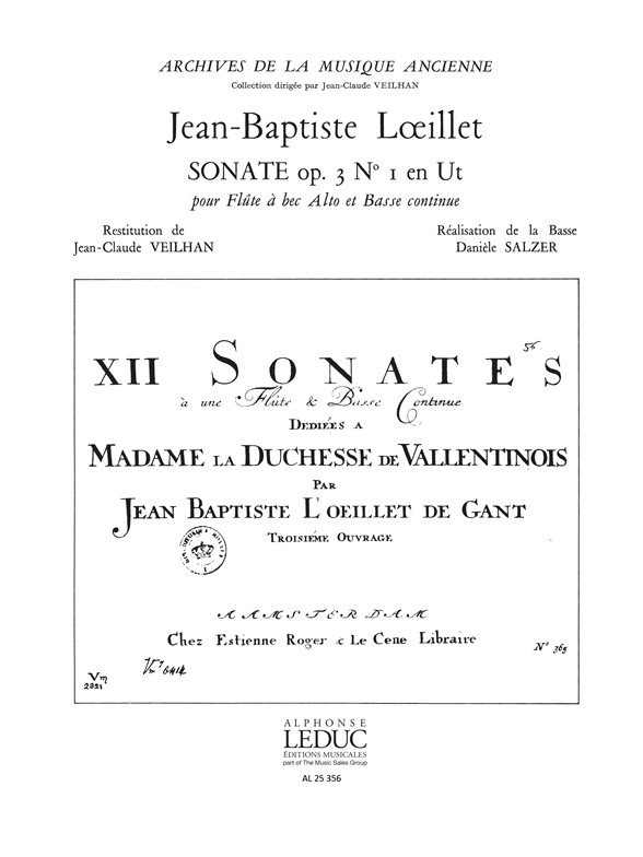 Jean-Baptiste Loeillet: Sonata In C Op 3 No 1 Treble Recorder & BC: Treble
