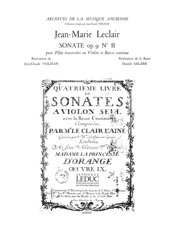 Jean-Marie Leclair: Jean-Marie Leclair: Sonate Op.9  No.2: Violin: Score