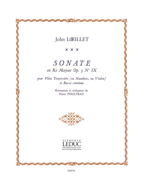 Jean-Baptiste Loeillet: Sonate Op. 3 No. 9 In D: Flute: Instrumental Work