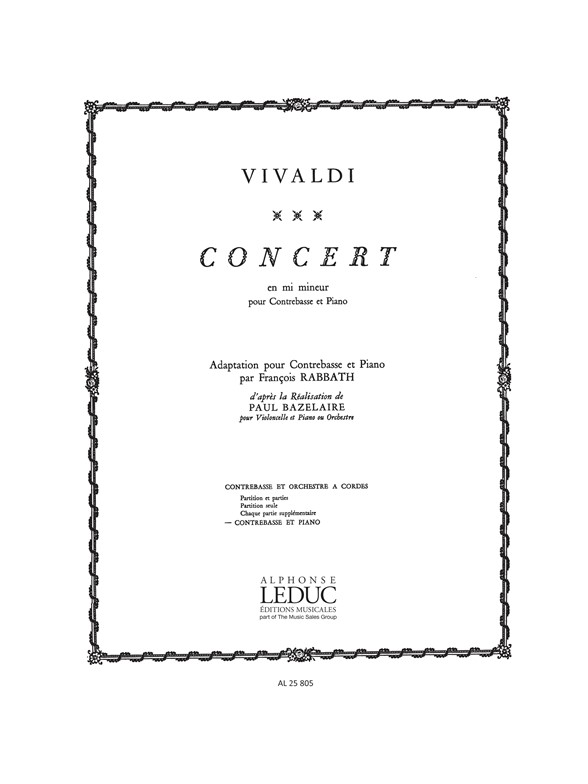Antonio Vivaldi: Concert En Mi Mineur: Double Bass: Score