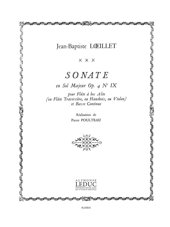 Jean-Baptiste Loeillet: Sonate Op.4  No.9 in G major: Treble Recorder: Score