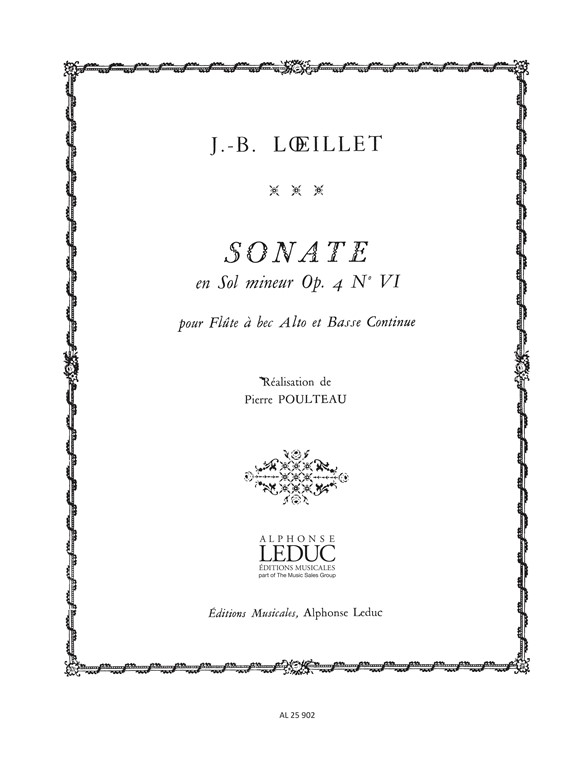 Jean-Baptiste Loeillet: Sonata G Minor Op 4 No 6: Treble Recorder: Instrumental