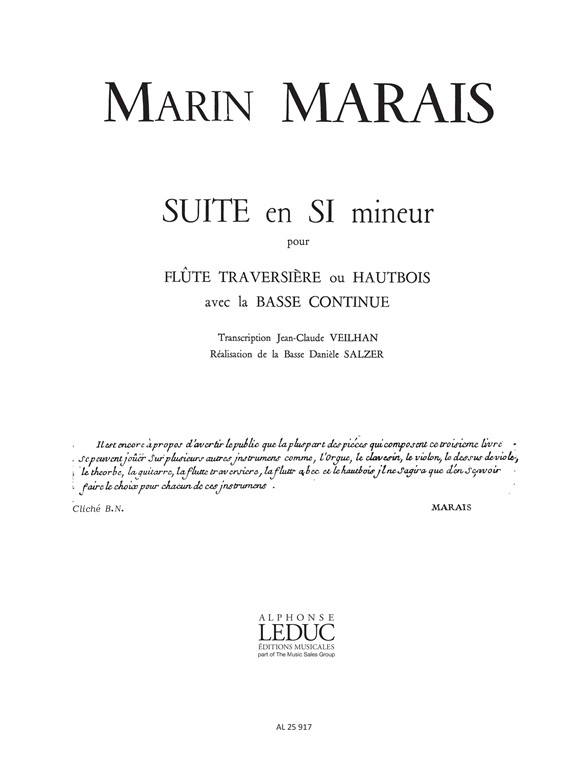 Marin Marais: Marin Marais: Suite in B minor: Flute: Score