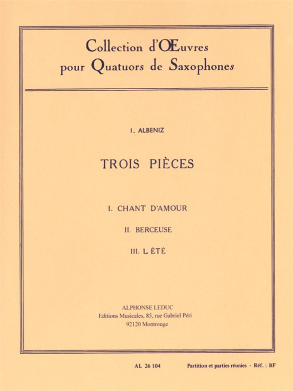 Isaac Albniz: 3 Pieces: Saxophone Ensemble: Score and Parts