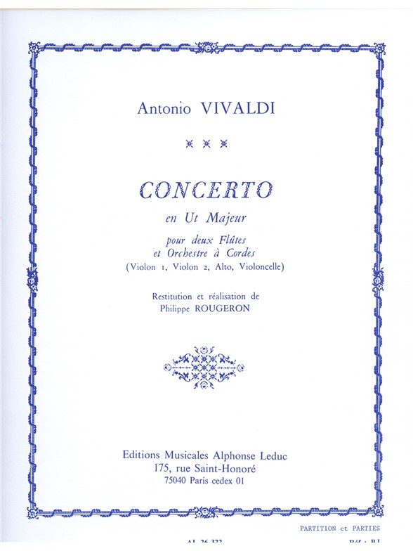 Antonio Vivaldi: Antonio Lucio Vivaldi: Concerto: Flute Duet: Score and Parts