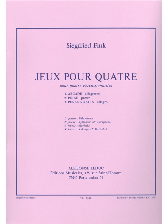 Siegfried Fink: Siegfried Fink: Jeux pour Quatre: Percussion: Score and Parts