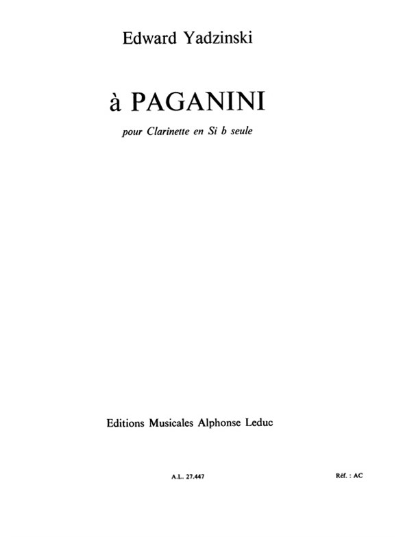 Yadzinski: A Paganini: Clarinet: Instrumental Work