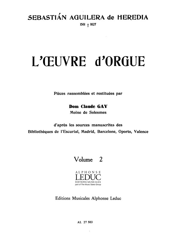 Sebastian Aguilera de Heredia: l'Oeuvre d'Orgue Vol.2: Organ: Score